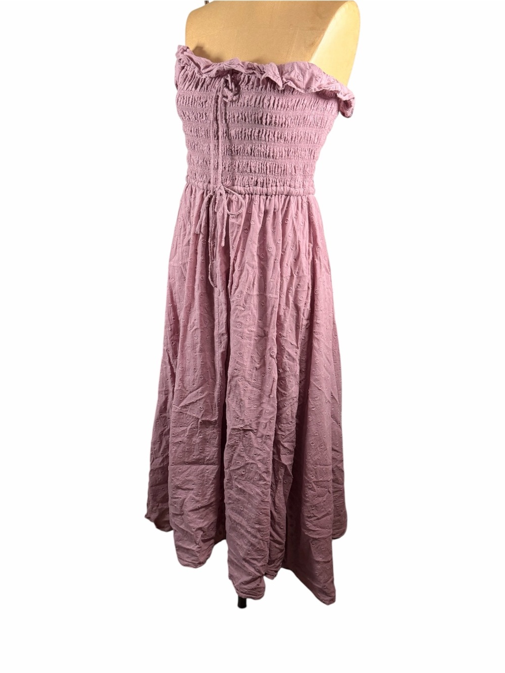 R. YIPOSHA Strapless Smocked Mauve Dress